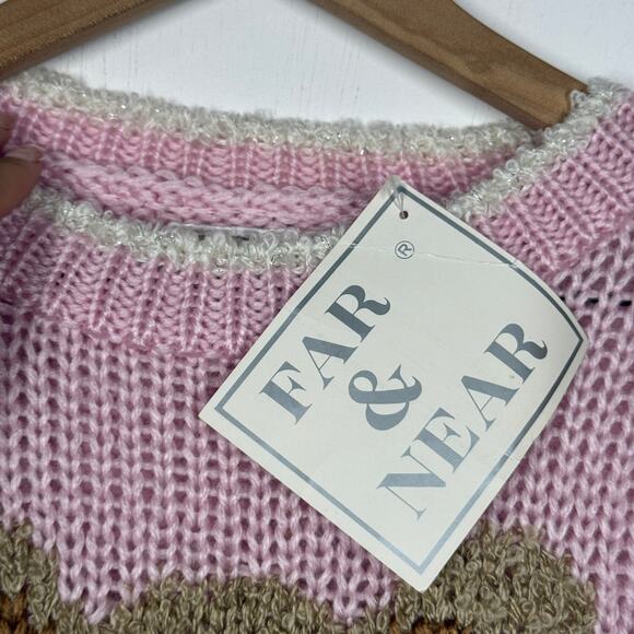 Vtg Far & Near Sweater NWT Size M Teddy Bear Pink Deadstock Cottage Grandma - Picture 10 of 10